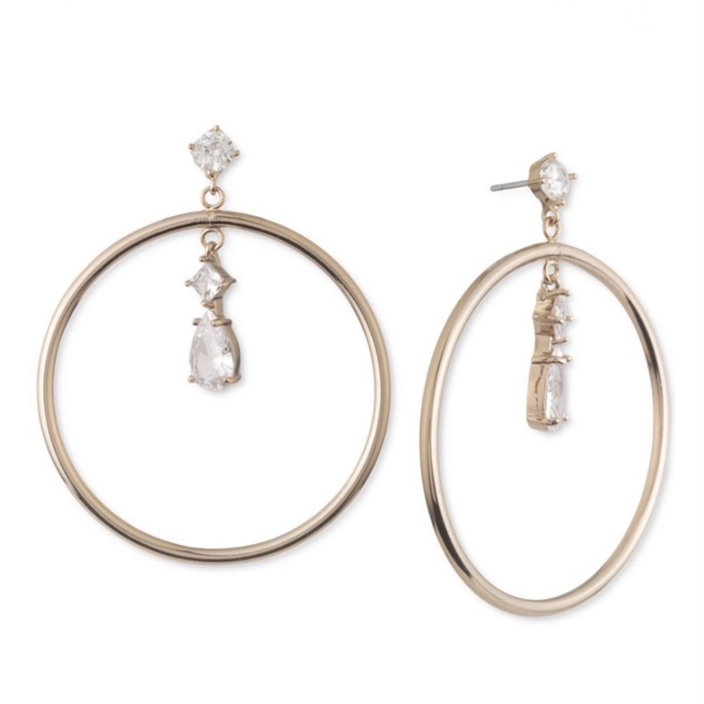 Givenchy Gold-Tone Logo Disc Drop Hoop Earrings